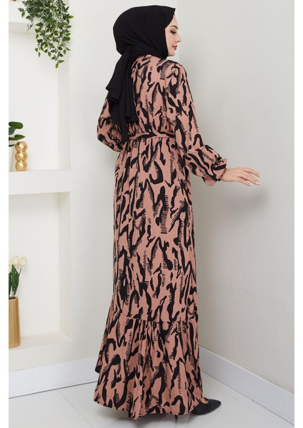 Mery Yazlık Viskon Elbise Taba HM2409 indirimleri