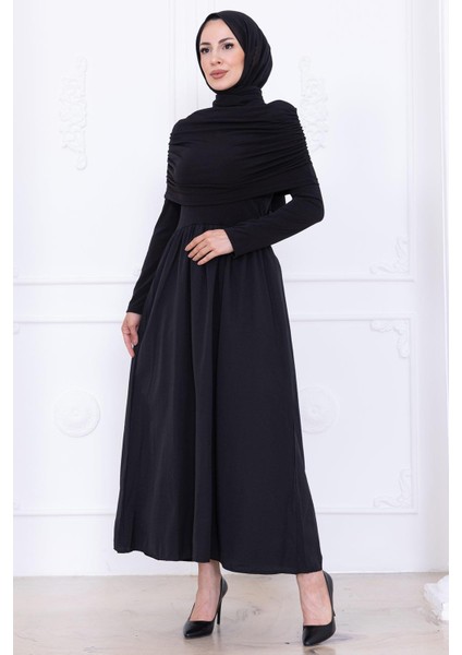 Drapeli Elbise Siyah HM2780 indirimleri
