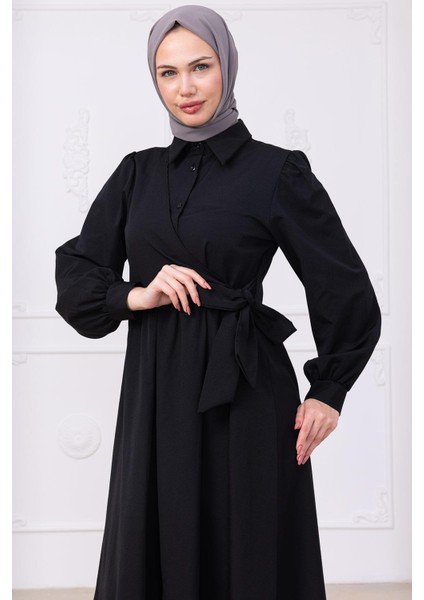 Yandan Bağlamalı Tesettür Elbise Siyah HM2753 fiyatları