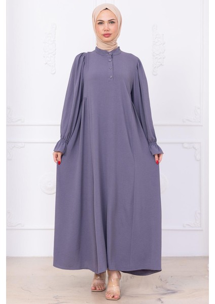 Kolları Lastikli Eva Tesettür Elbise Gri HM2758 fiyatları
