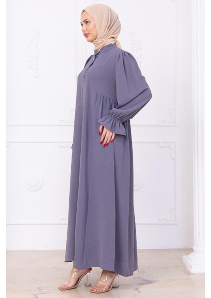 Kolları Lastikli Eva Tesettür Elbise Gri HM2758 fırsatları