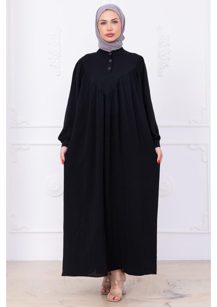 Önü Düğmeli Eva Tesettür Elbise Siyah HM2757