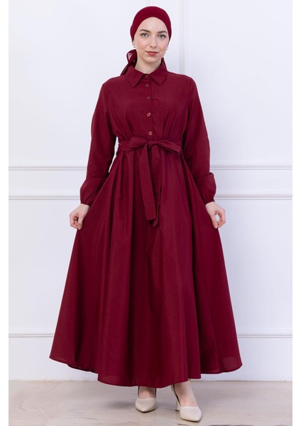 Kuşaklı Mevlana Elbise Bordo HM2105
