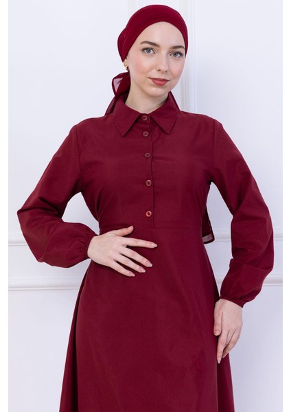 Kuşaklı Mevlana Elbise Bordo HM2105