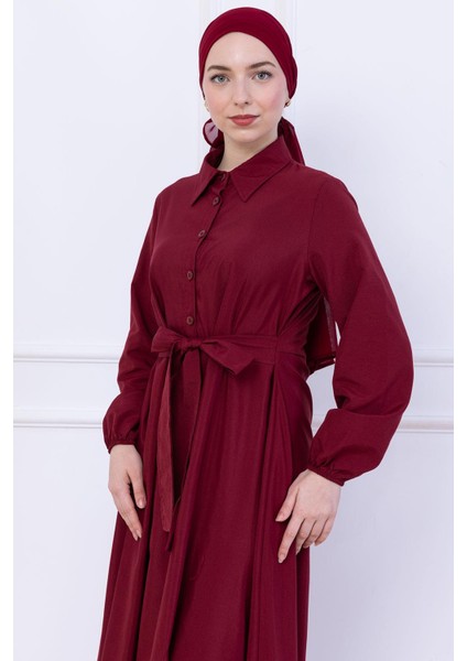 Kuşaklı Mevlana Elbise Bordo HM2105