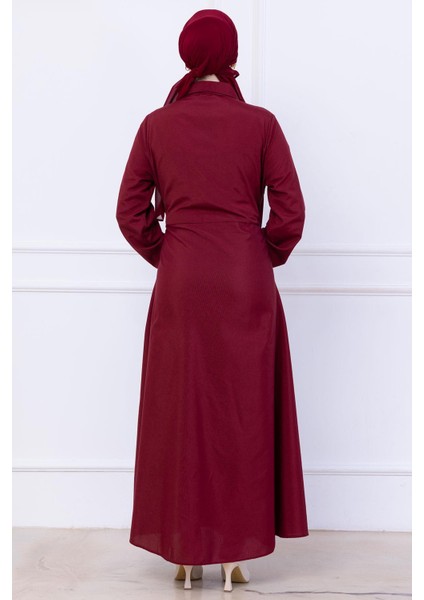 Kuşaklı Mevlana Elbise Bordo HM2105