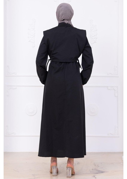 Bolerolu Beli Lastikli Elbise Siyah HM2756