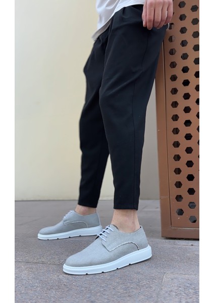 ET0003 Bağcıklı Klasik Spor Gri Renk Keten Yüksek Taban Casual Erkek Ayakkabı