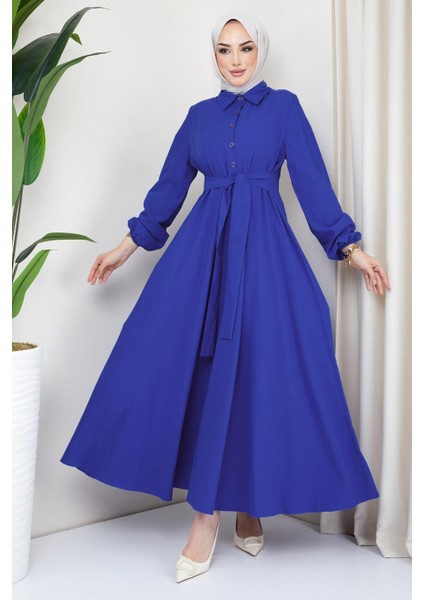 Kuşaklı Mevlana Elbise Mavi HM2105