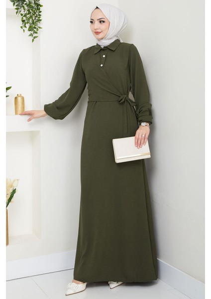 Yandan Bağlamalı Ayrobin Elbise Haki HM2729
