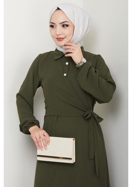 Yandan Bağlamalı Ayrobin Elbise Haki HM2729 fiyatları