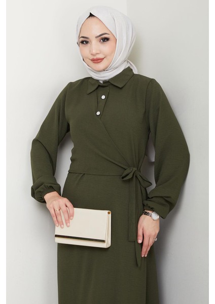 Yandan Bağlamalı Ayrobin Elbise Haki HM2729 modelleri