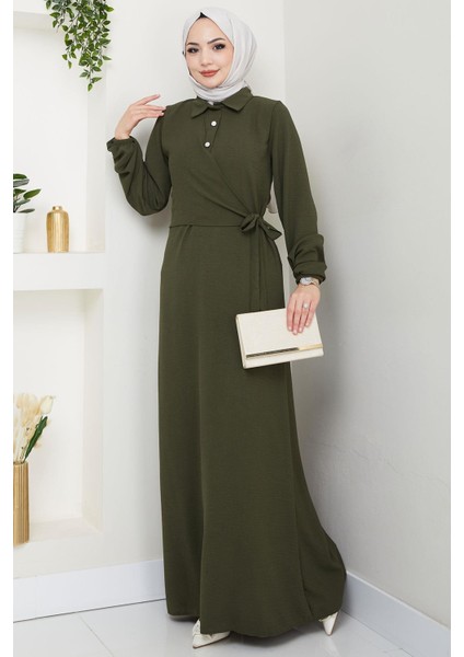 Yandan Bağlamalı Ayrobin Elbise Haki HM2729 fırsatları