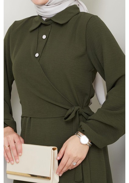 Yandan Bağlamalı Ayrobin Elbise Haki HM2729 indirimleri