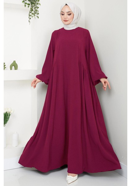 Eva Ayrobin Tesettür Elbise Bordo HM2454