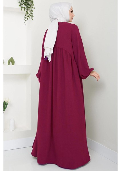 Eva Ayrobin Tesettür Elbise Bordo HM2454 indirimleri