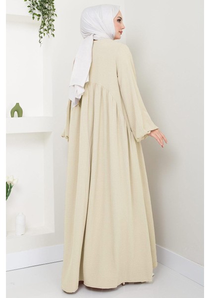 Eva Ayrobin Tesettür Elbise Krem HM2454 modelleri