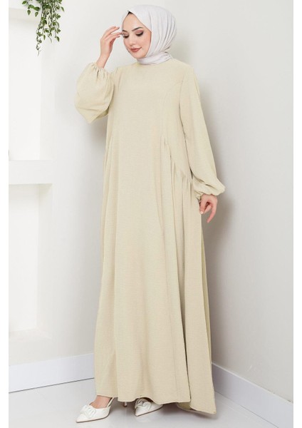 Eva Ayrobin Tesettür Elbise Krem HM2454 fırsatları