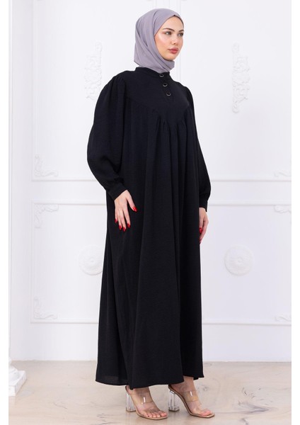Önü Düğmeli Eva Tesettür Elbise Siyah HM2757 modelleri