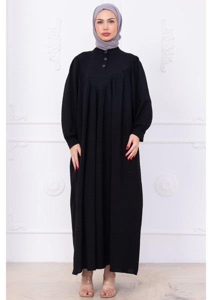 Önü Düğmeli Eva Tesettür Elbise Siyah HM2757 indirimleri