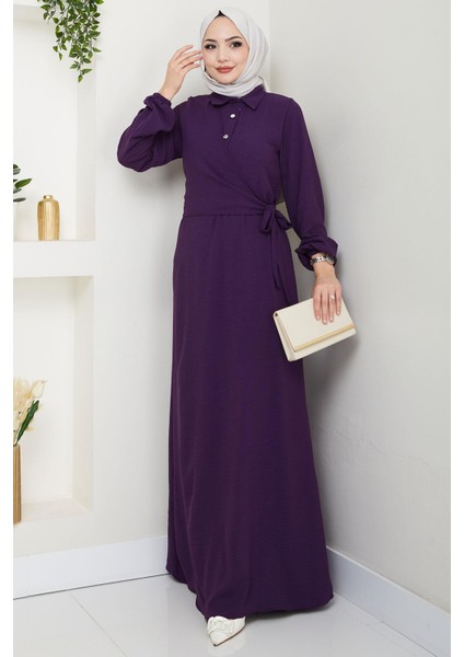Yandan Bağlamalı Ayrobin Elbise Mor HM2729