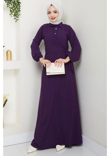 Yandan Bağlamalı Ayrobin Elbise Mor HM2729 modelleri