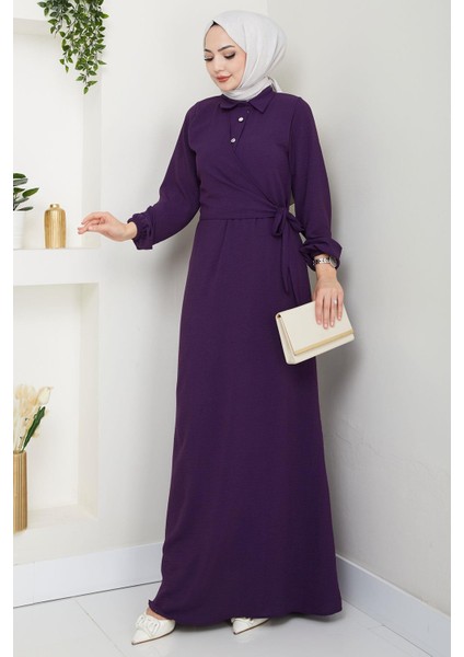 Yandan Bağlamalı Ayrobin Elbise Mor HM2729 fırsatları