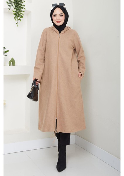 Fermuarlı Kapüşonlu Kap Camel HM2636