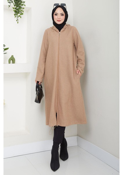 Fermuarlı Kapüşonlu Kap Camel HM2636