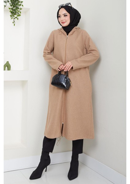 Fermuarlı Kapüşonlu Kap Camel HM2636