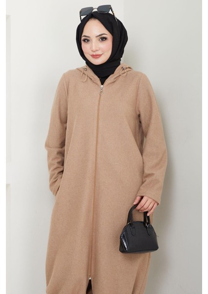 Fermuarlı Kapüşonlu Kap Camel HM2636