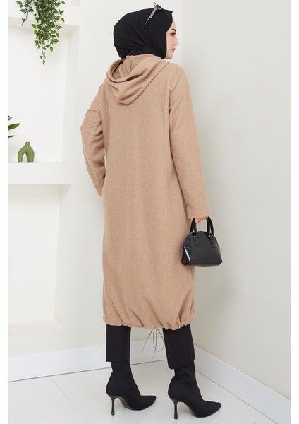 Fermuarlı Kapüşonlu Kap Camel HM2636