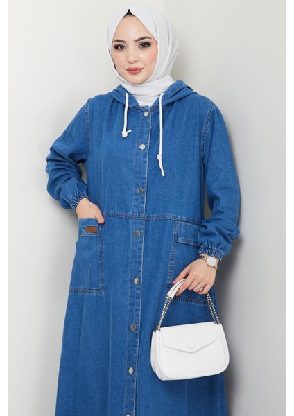 Kapüşonlu Düğmeli Torba Cep Kot Kap Koyu Mavi HM2670 fiyatları