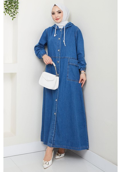 Kapüşonlu Düğmeli Torba Cep Kot Kap Koyu Mavi HM2670 modelleri