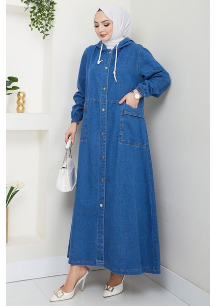 Kapüşonlu Düğmeli Torba Cep Kot Kap Koyu Mavi HM2670 fırsatları