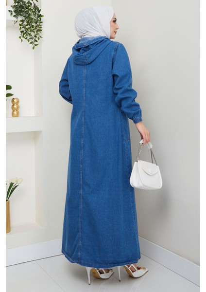 Kapüşonlu Düğmeli Torba Cep Kot Kap Koyu Mavi HM2670 indirimleri