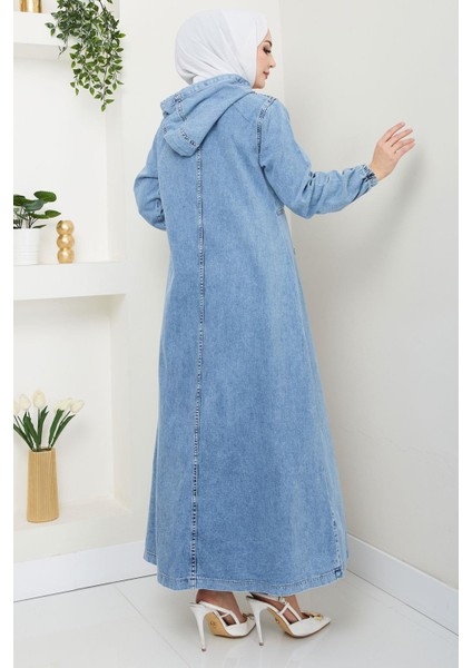 Kapüşonlu Kanguru Cepli Fermuarlı Kot Kap Mavi HM2674 indirimleri