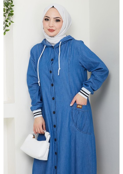 Kapüşonlu Ribanalı Kot Kap Açık Mavi HM2691 fiyatları