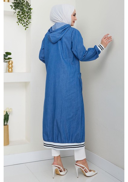 Kapüşonlu Ribanalı Kot Kap Açık Mavi HM2691 indirimleri