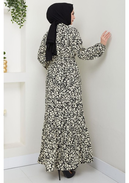 Çiçek Desenli Viskon Elbise Krem HM2683 indirimleri
