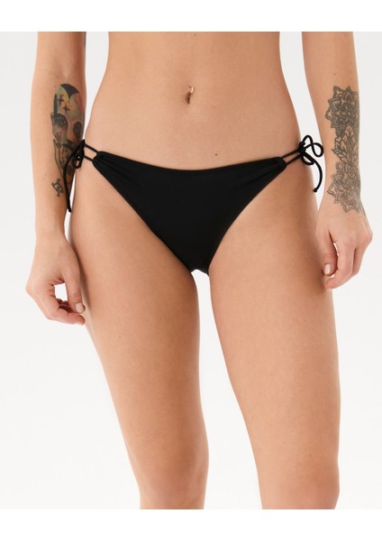 Astarlı Siyah Ipli Bağlamalı Bikini Altı