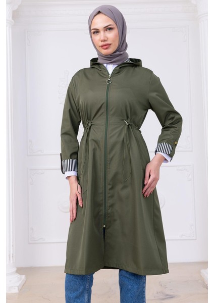 Çizgi Detaylı Trençkot Haki HM2283