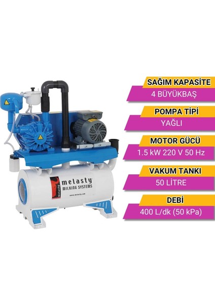 Süt Sağım Sistemi Vakum Pompa Seti (220V-50Hz-1,5kW) (400 L/dk - Yağlı) fiyatları
