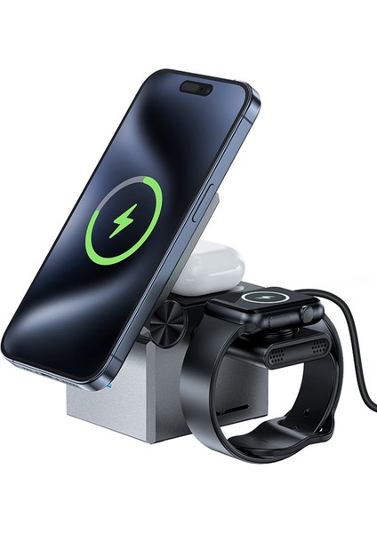 Katlanabilir Kablosuz Masaüstü Hızlı Şarj Standı - 23W Kablosuz Şarj Çıkışlı - Magsafe , Apple Watch ve Airpods Uyumlu - E18 (Acefast Türkiye Garantili)