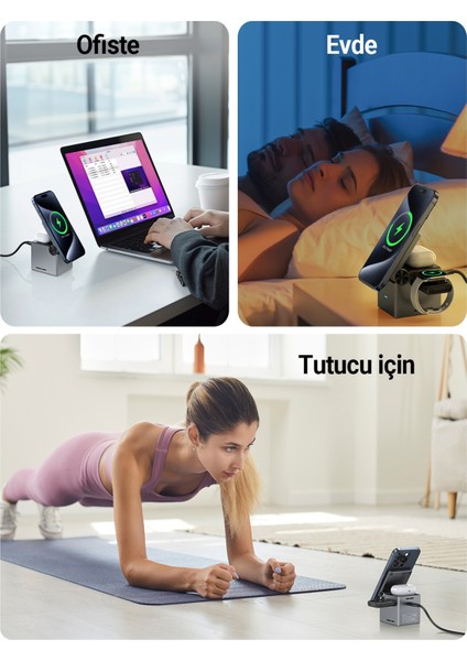 Katlanabilir Kablosuz Masaüstü Hızlı Şarj Standı - 23W Kablosuz Şarj Çıkışlı - Magsafe , Apple Watch ve Airpods Uyumlu - E18 (Acefast Türkiye Garantili)