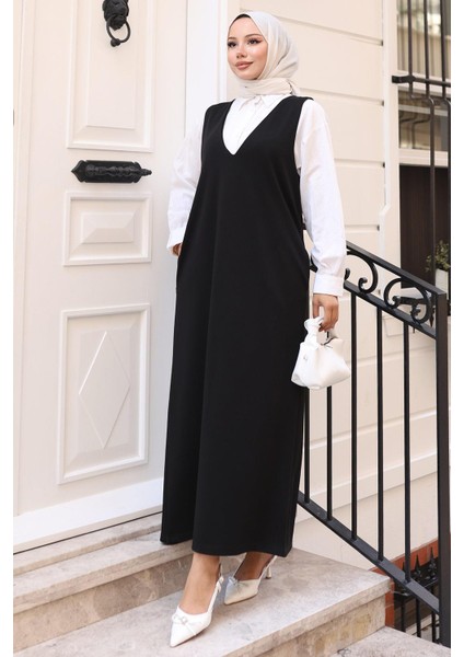 V Yaka Cepli Örme Jile Elbise Siyah HM2754 modelleri