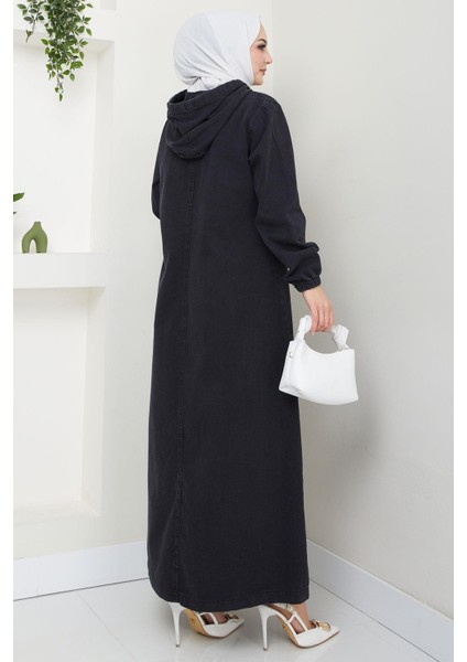 Kapşonlu Kot Ferace Siyah HM2653 fırsatları