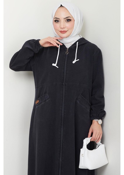 Kapşonlu Kot Ferace Siyah HM2653 indirimleri