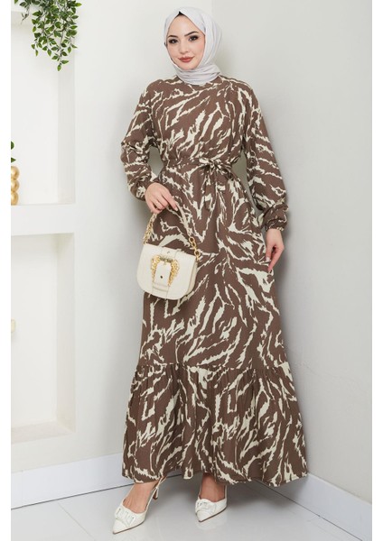 Lisa Viskon Elbise Kahverengi HM2687
