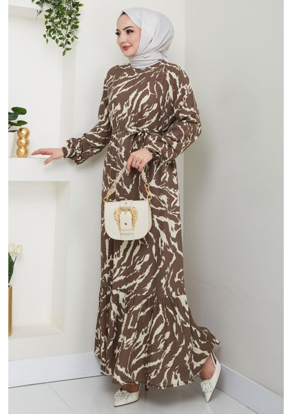Lisa Viskon Elbise Kahverengi HM2687 modelleri